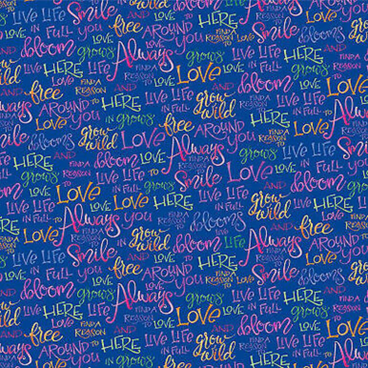 Full Bloom Floral Dark Blue Writing by P and B Textiles Cotton Fabric BTY